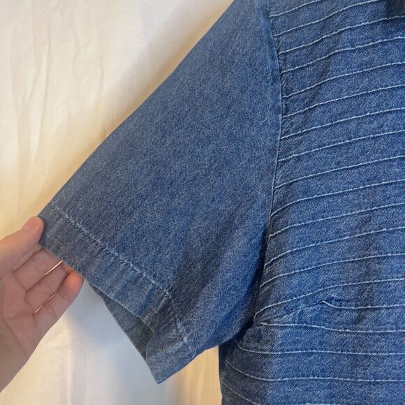 St Johns Bay Denim Cropped Shirt Casual Boho 100% Cotton Size 12T Neutral Y2K - Picture 4 of 8